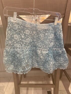 Loveshackfancy Light Blue tie dye ombré Floral Lace Mini Skirt